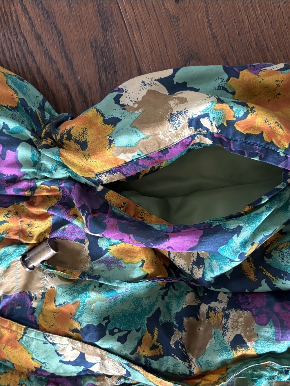 Vintage 100% Silk Rare Floral Utility Anorak Jacket in Green, Yellow & Purple - Picture 9 of 16